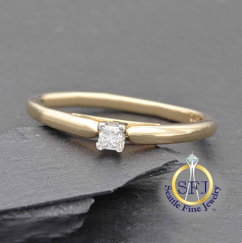 Princess Cur Diamond Solitaire Ring, Solid 14K Yellow Gold