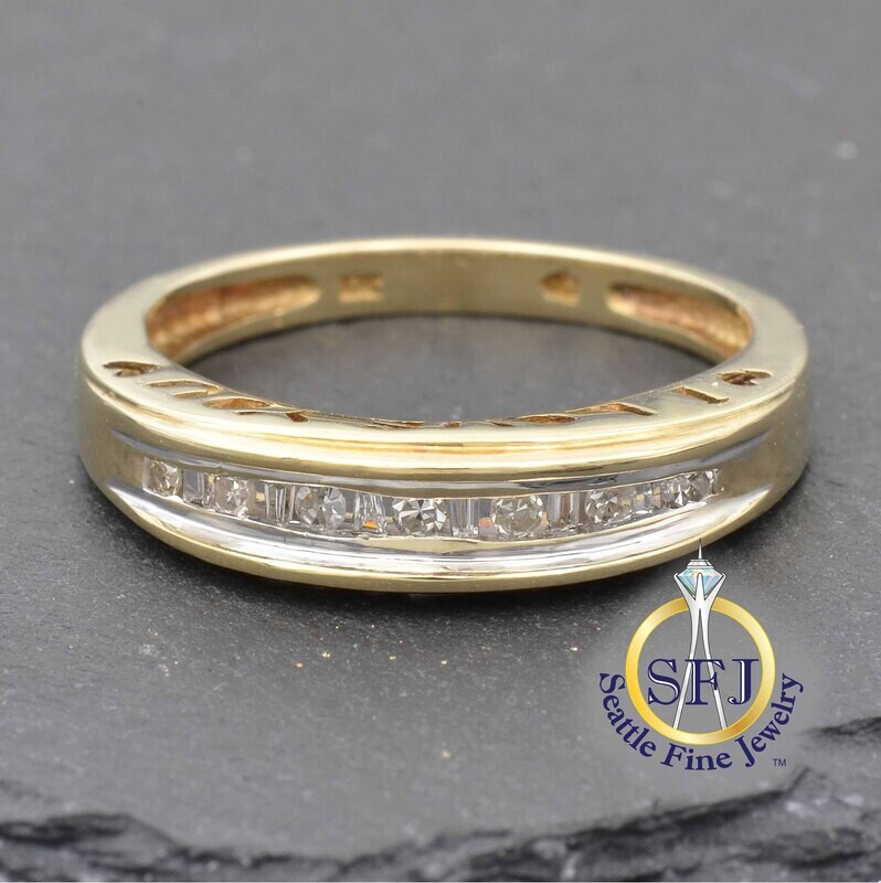 Diamond Row Band "I Love You" Cutout Ring, Solid 10K Yellow Gold