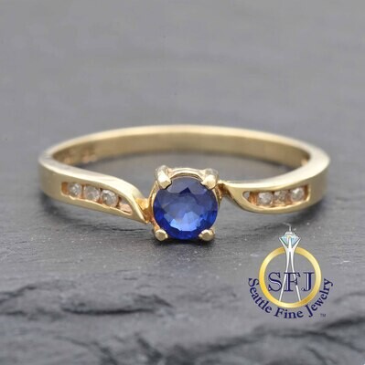 Sapphire and Diamond Ring, Solid 10k Yellow Gold
