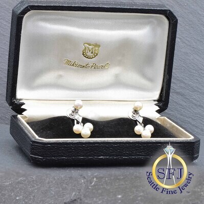 Mikimoto Pearl Dangle Drop Midcentury Earrings, Solid