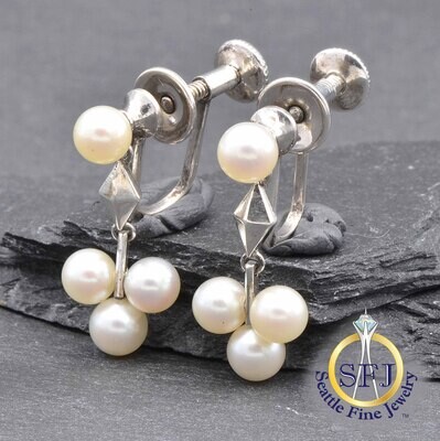 Mikimoto Pearl Earrings, Solid 925 Sterling Silver