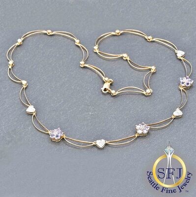 Tanzanite and Diamond Festoon Necklace, Solid 14K Yellow Gold