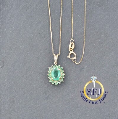Emerald Necklace, Solid 10k Yellow Gold