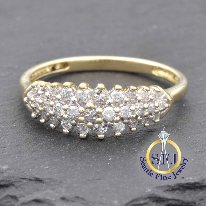 Diamond Triple Row Ring, Solid 10K White Gold