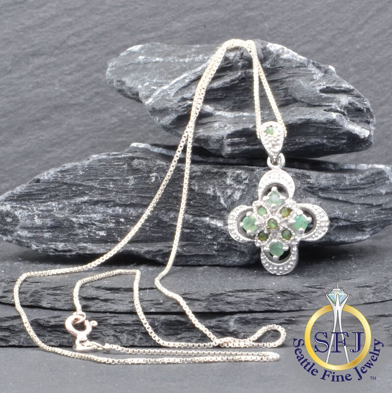 Emerald Milgrained Clover Necklace, Solid Sterling Silver