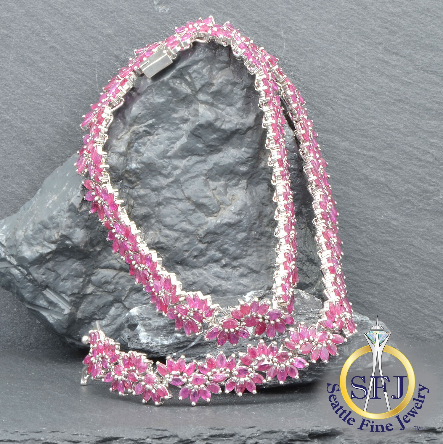 Ruby and  Necklace, Solid 925 Sterling Silver