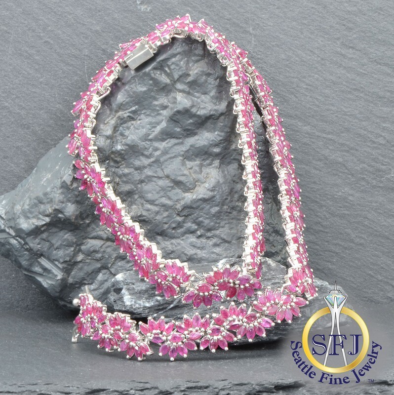 Ruby and  Necklace, Solid 925 Sterling Silver