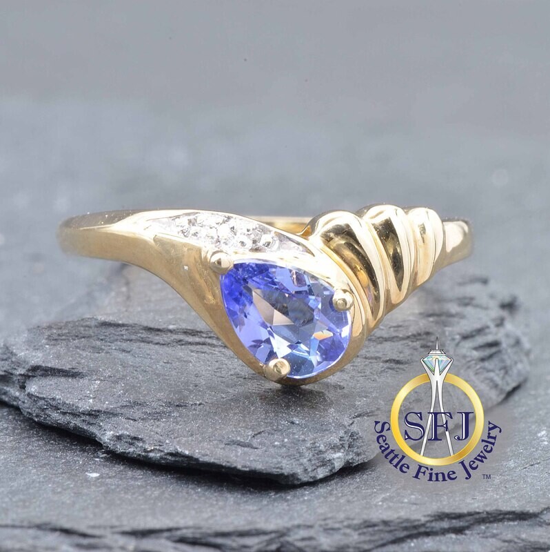Tanzanite and Diamond Ring, Solid 10K Yellow Gold
