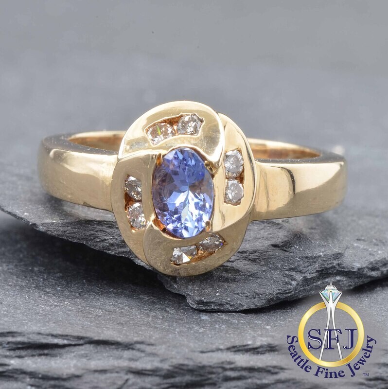 Tanzanite and Diamond Ring, Solid 14K Yellow Gold