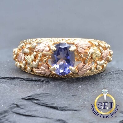 Tanzanite Ring, Solid 10k Green Gold and Rose Gold and Yellow Gold