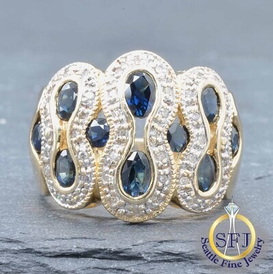 Sapphire and Diamond Ring, Solid 14K Yellow Gold
