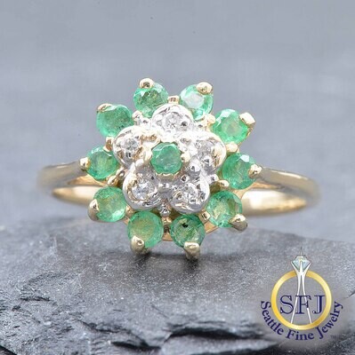 Emerald and Diamond Ring, Solid 10k Yellow Gold
