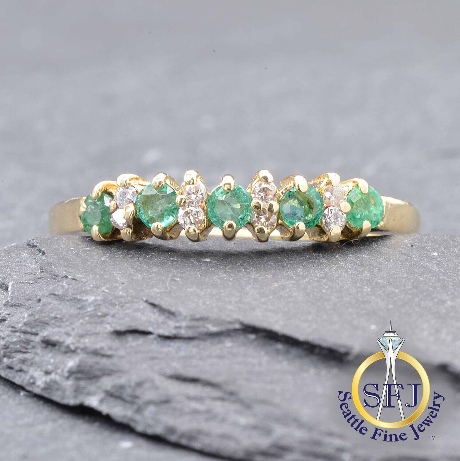 Emerald and Diamond Ring, Solid 14k Yellow Gold