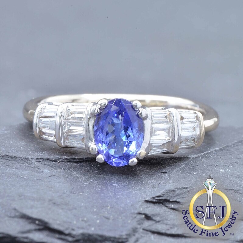Tanzanite and Diamond Ring, Solid 18K White Gold
