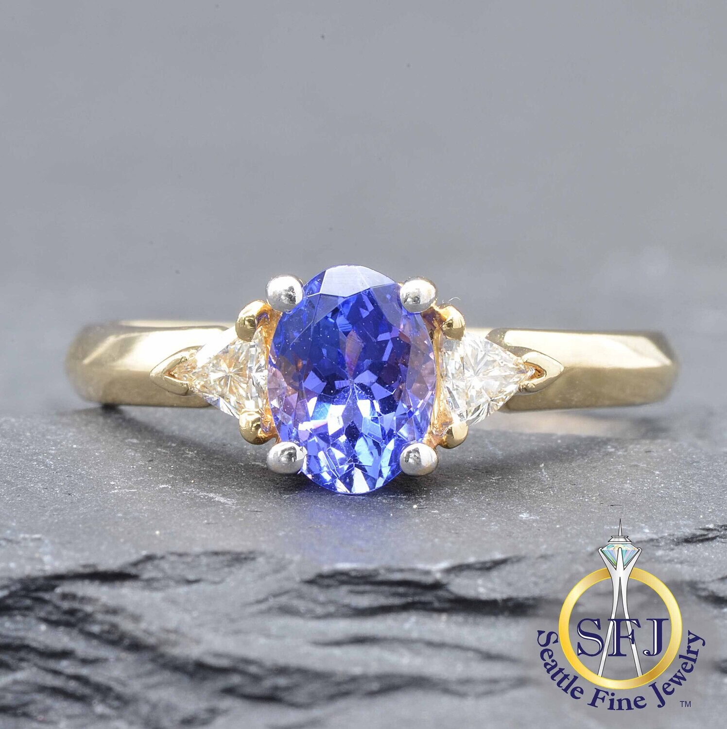 Tanzanite and Diamond Ring, Solid 14K Yellow Gold