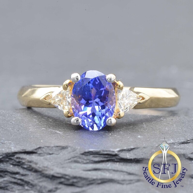 Tanzanite and Diamond Ring, Solid 14K Yellow Gold