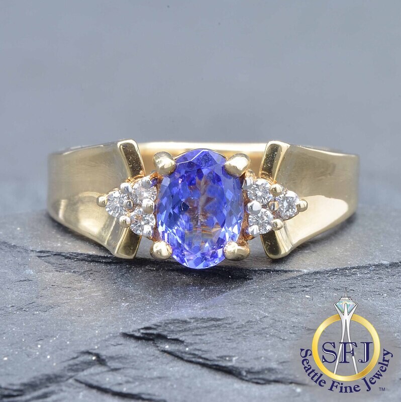 Tanzanite and Diamond Ring, Solid 14K Yellow Gold