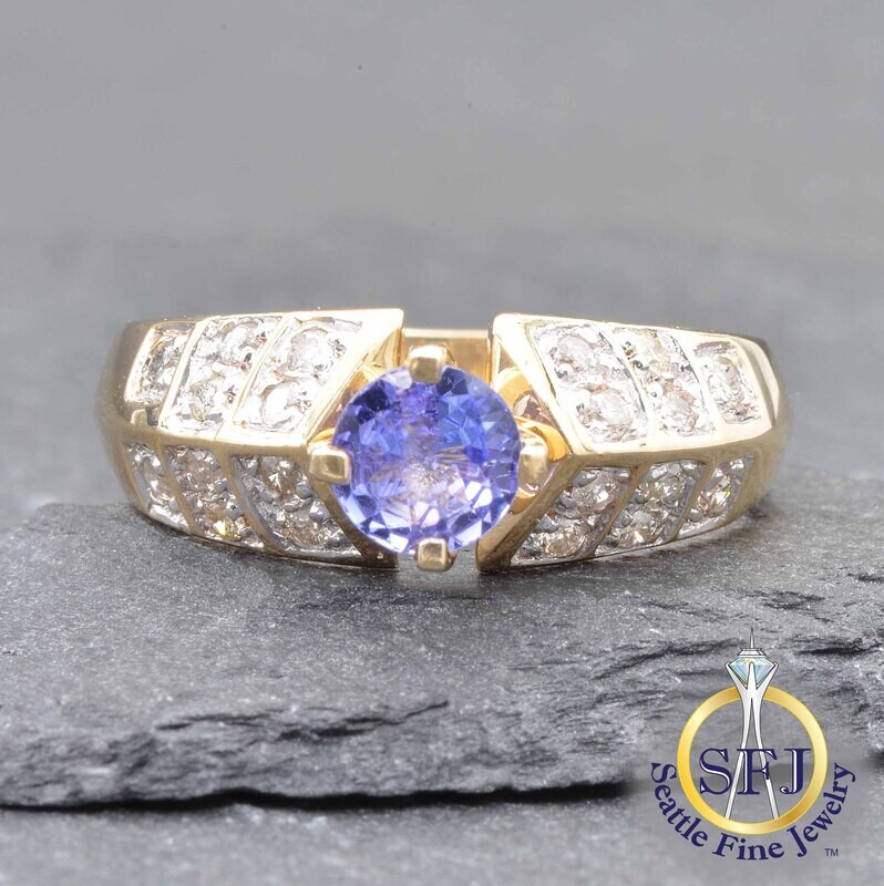 Tanzanite and Diamond Ring, Solid 10K Yellow Gold