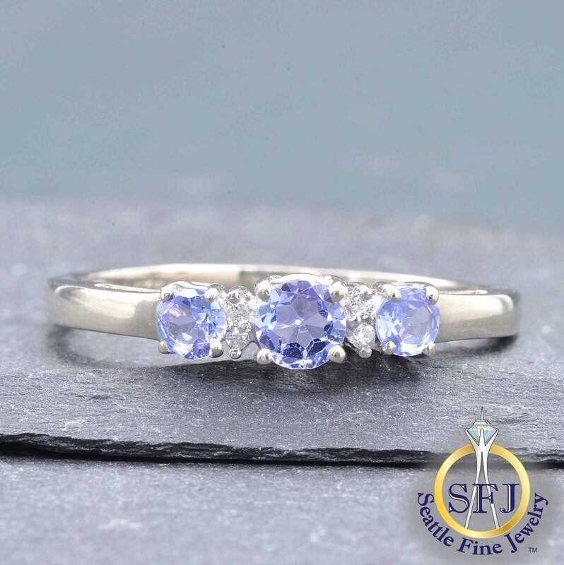 Tanzanite and Diamond Ring, Solid 14K White Gold
