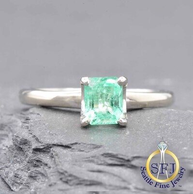 Emerald Ring, Solid 18k White Gold