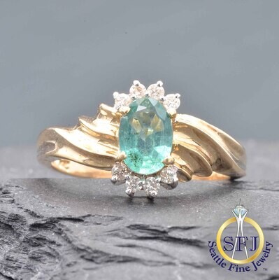 Emerald and Ring, Solid 14k Yellow Gold