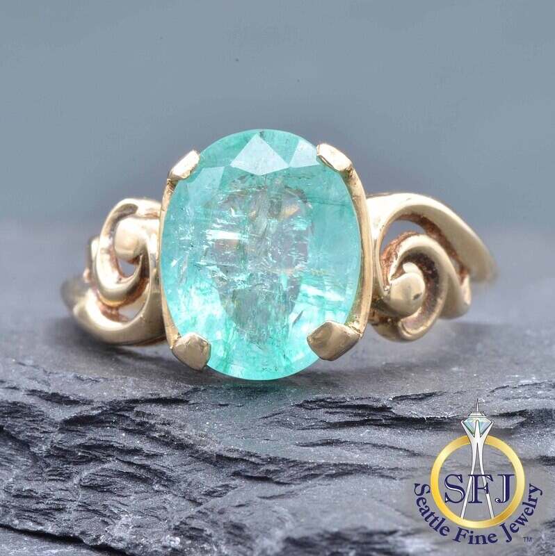 Emerald Ring, Solid 10K Yellow Gold