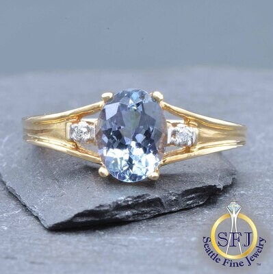 Multicolor Tanzanite and Diamond Ring, Solid 10K Yellow Gold