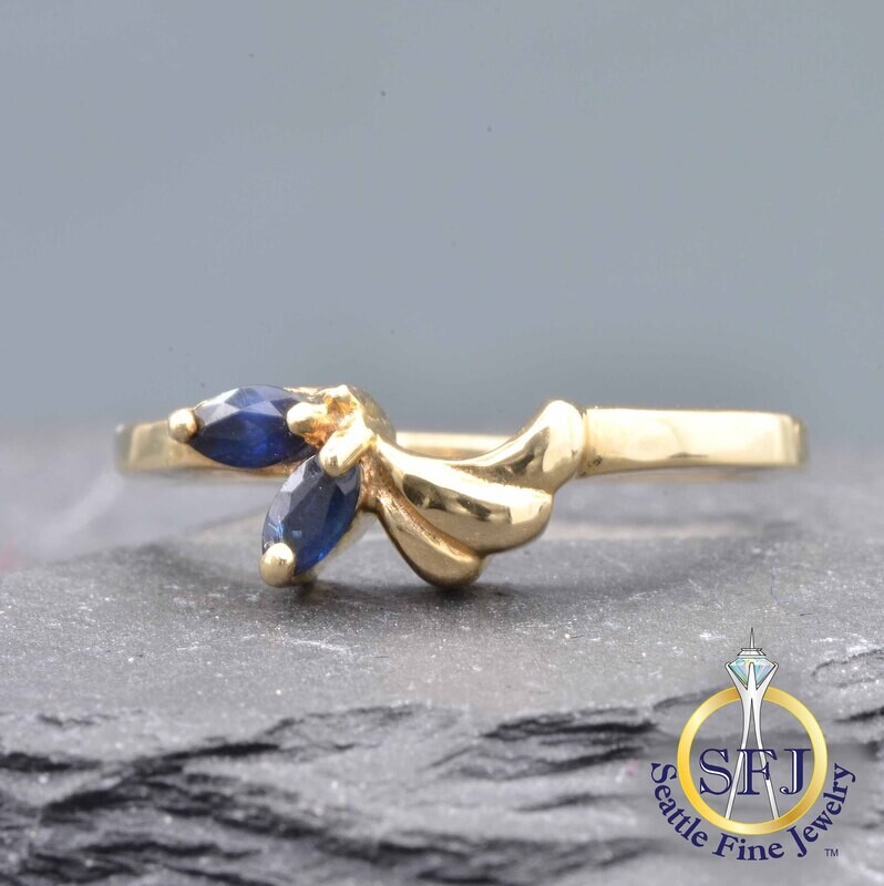 Marquise Sapphire Enhancer Ring, Solid 14K Yellow Gold