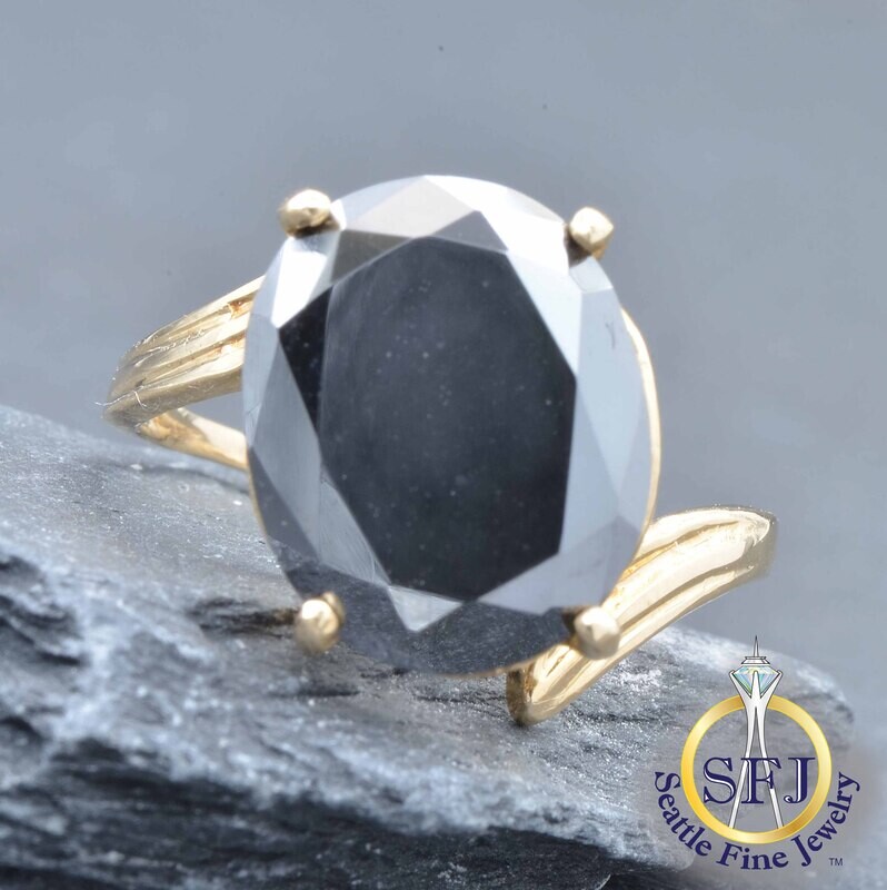 Black Moissanite Bypass Ring, Solid 14K Yellow Gold