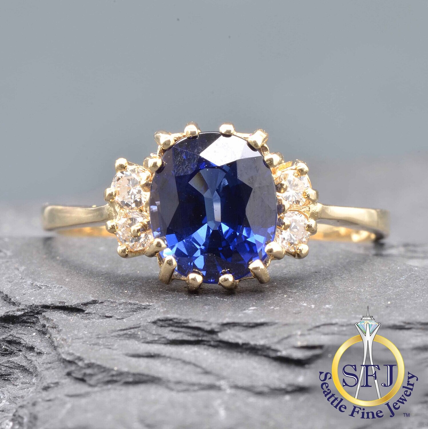 Sapphire and Diamond Ring, Solid 14K Yellow Gold