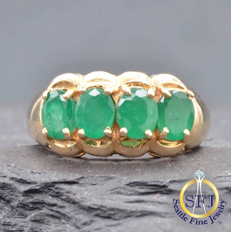 Emerald Ring, Solid 14K Yellow Gold