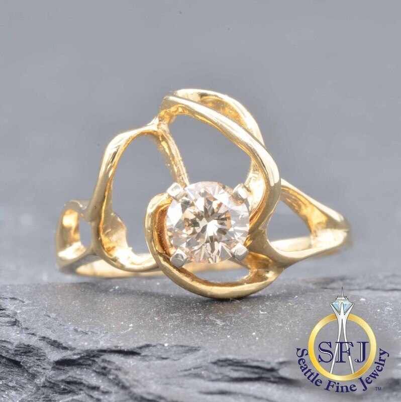 Diamond Freeform Ring, Solid 14K Yellow Gold