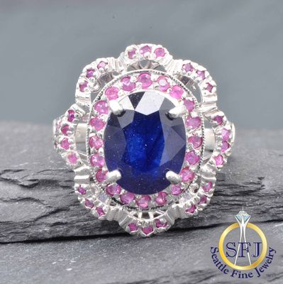 Sapphire and Ruby Ring, Solid 925 Sterling Silver
