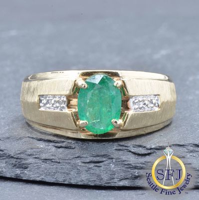Emerald and Diamond Ring, Solid 10k Yellow Gold