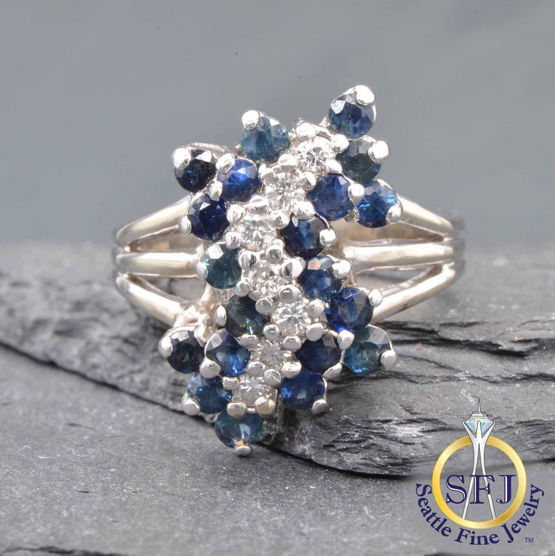 Sapphire and Diamond Ring, Solid 14K White Gold