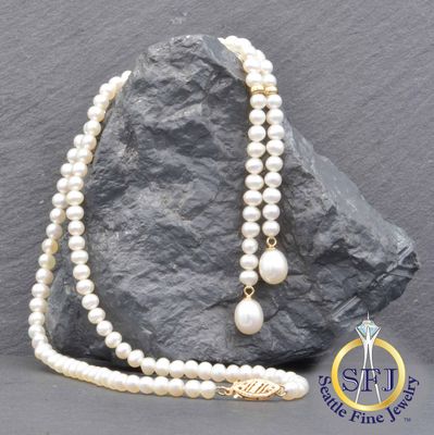 Akoya Pearl Lariat Y Necklace, Solid 14k Yellow Gold