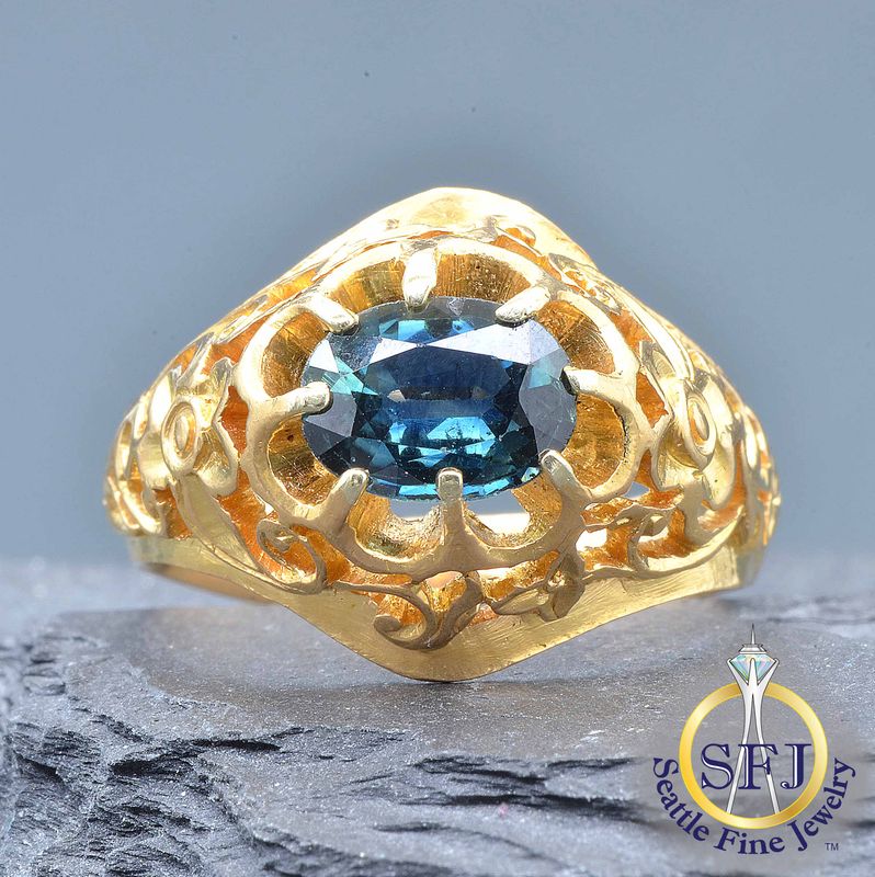 Sapphire Filigree Ring, Solid 22K Yellow Gold