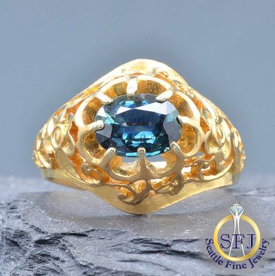 Antique Unheated Sapphire Ring, Solid 22k Yellow Gold