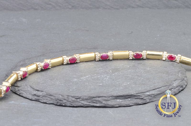 Ruby and Diamond Bracelet, Solid 14K Yellow Gold