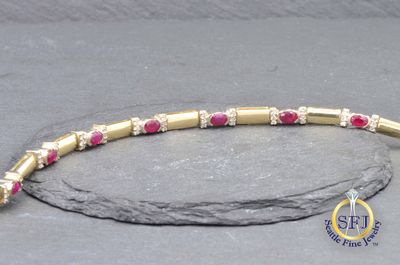 Ruby and Diamond Bracelet, Solid 14K Yellow Gold