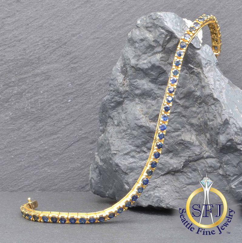 Untreated Natural Sapphire Bracelet, Solid 18K Yellow Gold