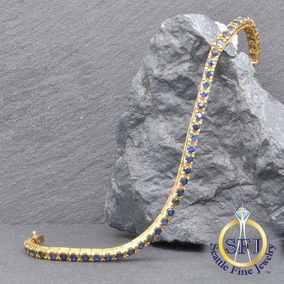 Untreated Natural Sapphire Bracelet, Solid 18k Yellow Gold