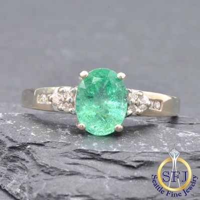 Emerald and Diamond Ring, Solid 10K White Gold