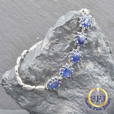 Sapphire Halo Link Bracelet, Solid Sterling Silver