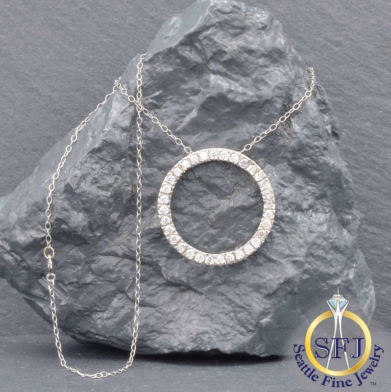 Diamond Eternity Circle Pendant Necklace, Solid 10K White Gold
