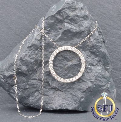Diamond Eternity Circle Pendant Necklace, Solid 10K White Gold