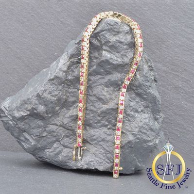 Ruby and Diamond Bracelet, Solid 14K Yellow Gold