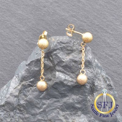 Textured Ball Drop Earrings, Solid 14K Yellow Gold