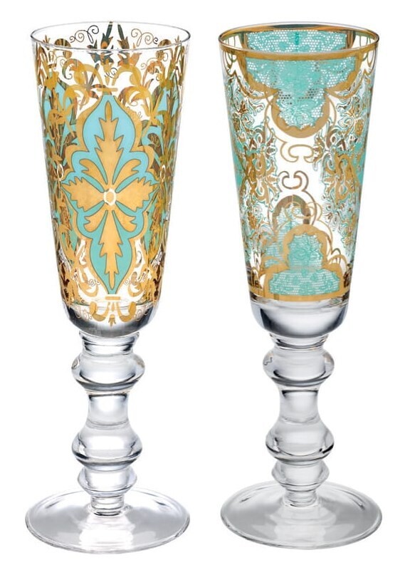 Set 2 flute acqua mare Damasco