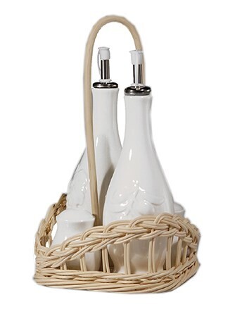 Base midollino set olio/aceto sale/pepe c/m. senza 4 pezzi porcellana
